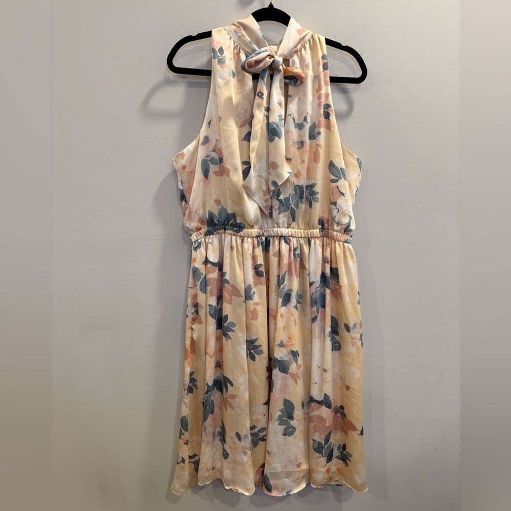 Ryegrass Sleeveless Floral Tie Neck Fit & Flare Sunkiss Floral Size Extra Large
